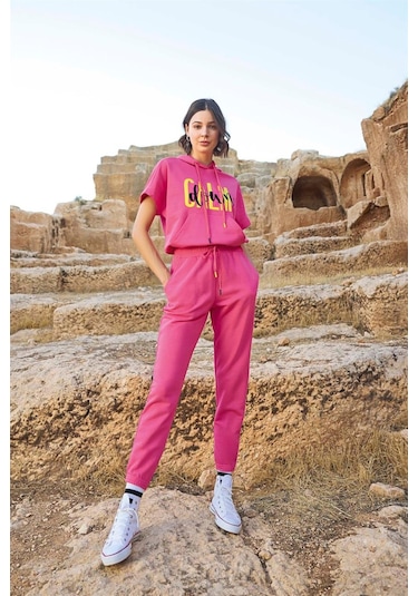 Monamise Kadın Kapüşonlu "calm Down" Eşofman Takımı 23089 Pembe