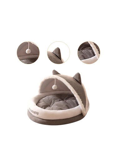 Suntek Yarı Kapalı Evcil Hayvan Kedi Yuvası Kulübesi Gri-m