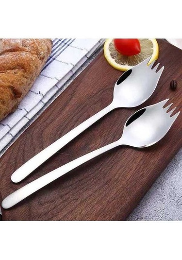 Besthome1 2'li 304 Paslanmaz Çelik Salata Seti, Yemek, Tatlı İçin, Seyahat Kullanım, Açık Gri Gümüş Gümüş