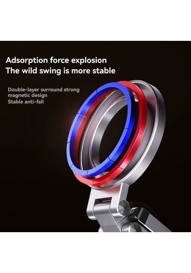 Vkemall Alüminyum Manyetik Telefon Stantı - 360 Döner, Katlanabilir, Ev & Seyahat Kullanıma Uygun, 1/4" Vida Bağı, Taşınabilir Masaüstü Tutucu Gri