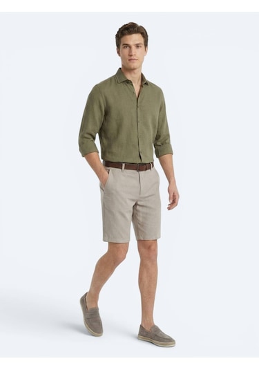 Kip Vizon Düz Dokuma Jogging Fit Casual Pamuk Karışımlı Bermuda