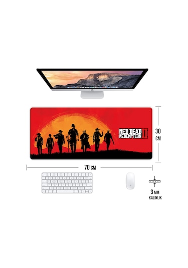 Red Dead Redemption Oyun Gaming Klavye Mouse Pad Kaymaz Taban Kenarları Dikişli Su Geçirmez Masa Matı 70x30 Cm