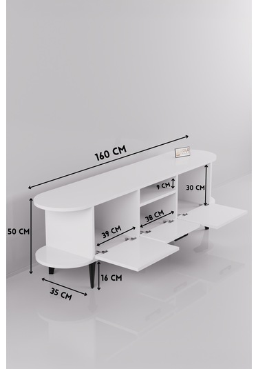 Tv Sehpası 160 Cm Modern 3 Kapaklı Tv Sehpa Çok Amaçlı Konsol Ünitesi Mira Mavi