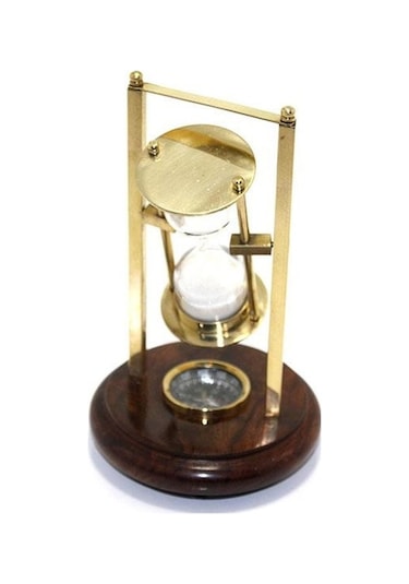 Pirinç Kum Saati Pusulalı Dekoratif Bertek Dijital  Hediyelik