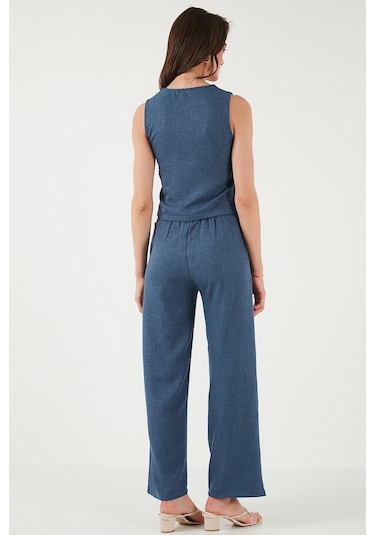Lela  Regular Fit Bol Paça Yelekli Bayan Takım 67045162S4 Indigo
