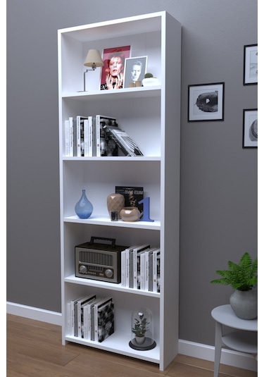% 100 Mdf 5 Raflı Kitaplık Beyaz