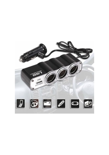 3 Port + 1 Usb Oto Araç Çakmaklık Çoğaltıcı Çoklayıcı Hub