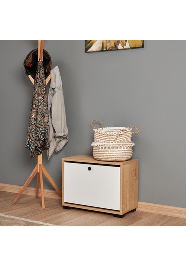 Just Home Aspendos Düşer Tek Kapak Ayakkabılık - Safir Meşe / Beyaz Safir Meşe / Beyaz Beyaz - Safir Meşe