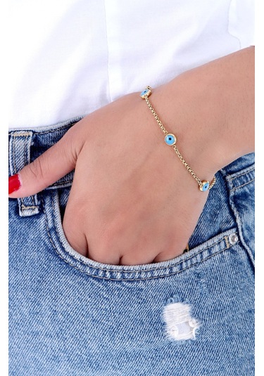 Bhs Life Kadın Nazar Boncuklu Çelik Zincir Altın Kaplama Bileklik Altın
