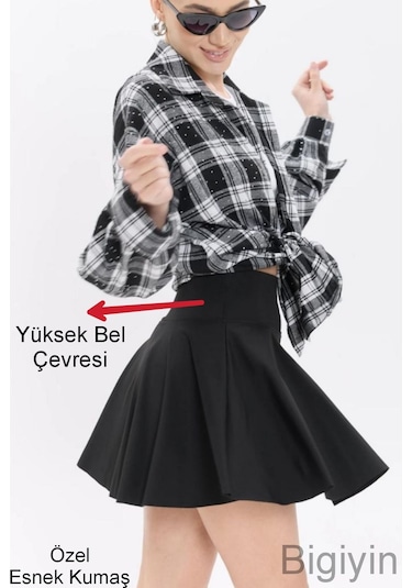 Siyah Etekli Şort Etekli Mayo Kadın Şortlu Etek Dalgıç Kumaş Sporcu Etekli Şort Deniz Şortu Siyah