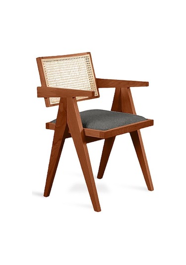 Luna Pergel Hazeranlı Model Hasırlı Natural Ahşap Sandalye Ceviz - Antrasit