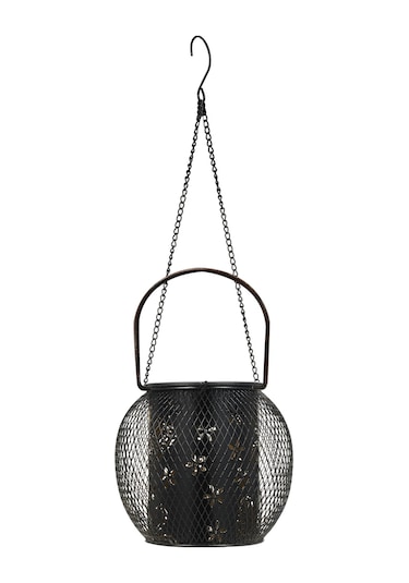 Açık Alan Güneş Enerjili Asma Lamba Demir Sanatı Dekoratif Işık Oyulmuş Çiçek Kelebek Deseni Bahçe Manzara Işığı Ip65 Su Geçirmez Masa Yolu Parti Bahçe Siyah