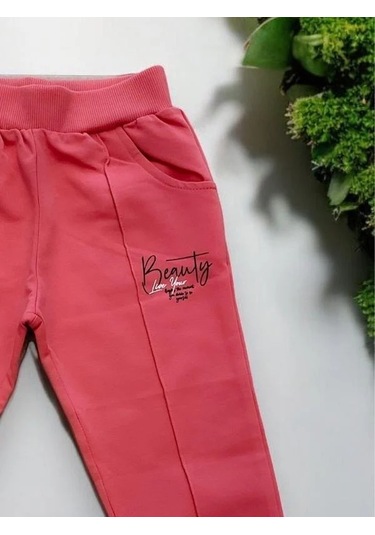 Kız Çocuk Pamuklu Beli Paçası Lastikli Eşofman Alt-15145 Pembe