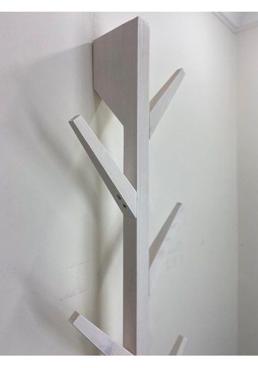 Doğal Ahşap Vestiyer, Dekoratif 8 Askılı Portmanto Beyaz