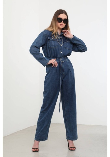 Kadın Oversize Jean Tulum Koyu Mavi 001