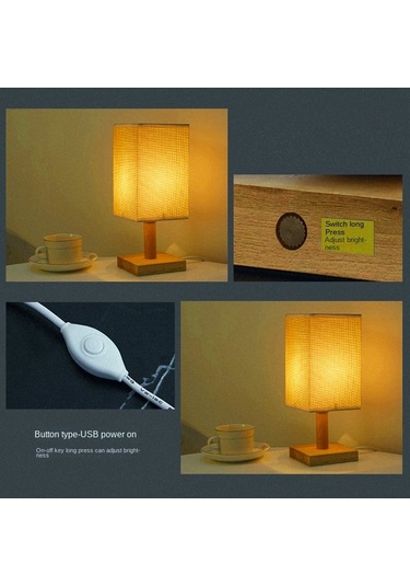 Cbtx Ta-066 Ahşap+kumaş Kademesiz Karartma Gece Lambası Usb Led Masa Lambası Ev Dekorasyonu - Ears Of Wheat