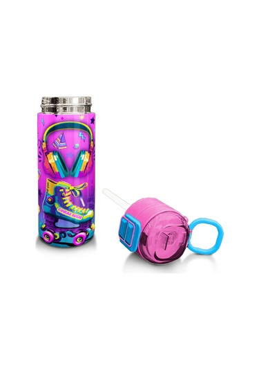 Coral High Kids Pembe Turkuaz Kulaklık Paten Desenli Pipetli Ve Direkt İçim Çelik Termos 500 Ml 31955 Turkuaz