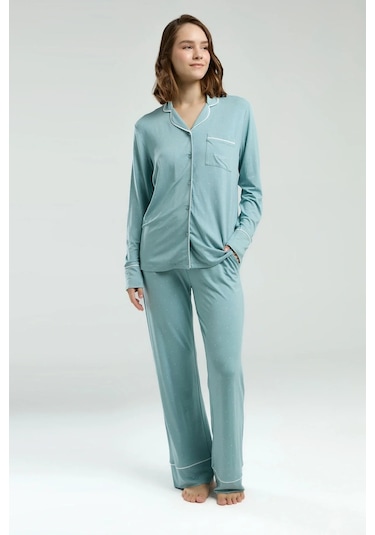 Pierre Cardin Kadın Yeşil Gömlek Pijama Takım Yeşil