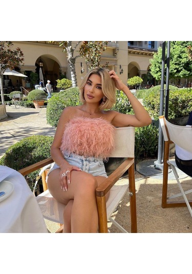 Yaz Modası Kabarık Çok Renkli Kolsuz Tüylü Kılıf Üst Yeşil