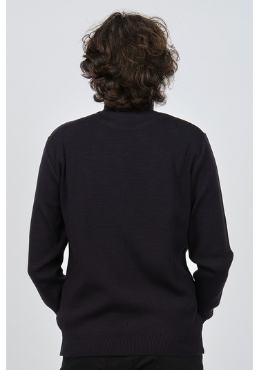 Ateş Triko Erkek Yarım Balıkçı Yaka Desenli Kazak 6091804 Laciver Lacivert