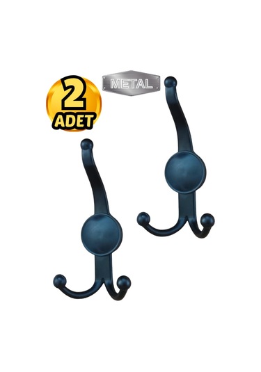 Metal Boncuk Portmanto Askısı Siyah Duvar Tipi 2 Li Siyah