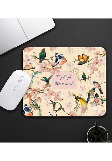Fly High Like A Bird Tasarım Kuş Motifli Mouse Pad 23x19cm Fare Altlığı Kaydırmaz Taban De584 Mousepad