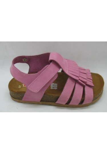 493 Doğal Deri,anatomik Mantar Taban Püsküllü Sandalet 31-36 Pembe