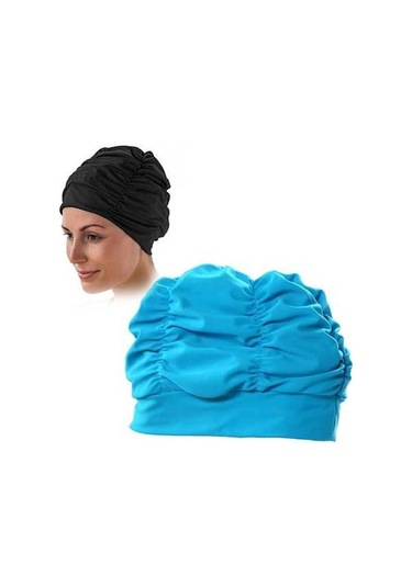 Artfulabode Yüzme Sones Pileli Mavi Kumaş Kulaklıklar Kadın Göl Bonesi Eg Mavi