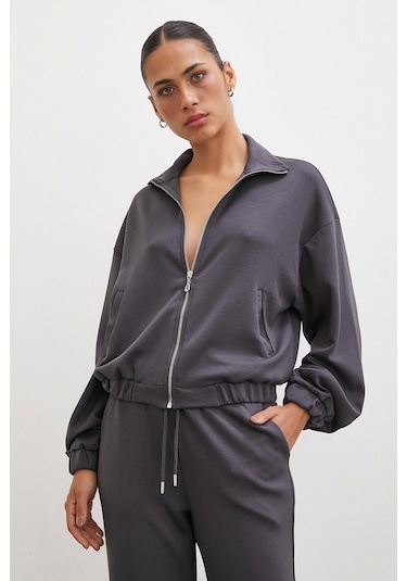 Never More Fermuarlı Sweatshirt Füme