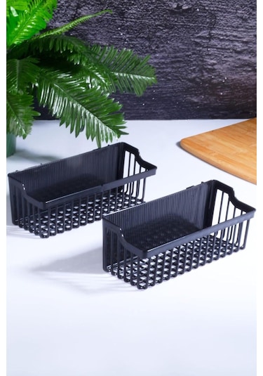 Kitchen 2 Adet Yapışkanlı Çok Amaçlı Banyo - Mutfak Rafı Plastik Şampuanlık Organizeri Siyah Siyah