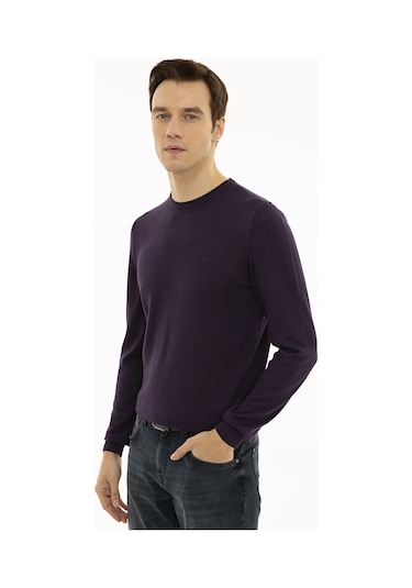 Cacharel Mor Slim Fit Bisiklet Yaka Basic Triko Kazak Pembe