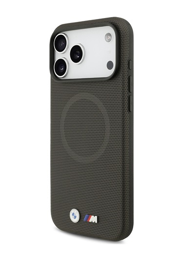 İphone 17 Pro Max Uyumlu Kılıf Bmw Lisanslı M-safeli Metal Logolu Delikli M Dizayn Deri Kapak Füme Füme