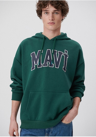 Mavi - Mavi Logo Baskılı Kapüşonlu Yeşil Sweatshirt 067149-71874 Yeşil