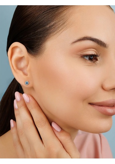 Veronika 925 Ayar Gümüş Köpük Küpe Mavicubic Zircon Taşlı Altın Kaplamalıküpe 43970794 Altın