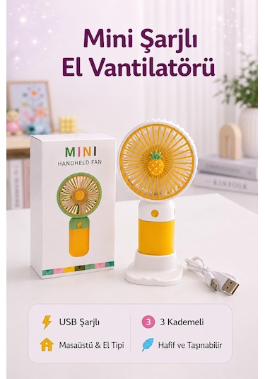 Mini Usb Şarjlı El Vantilatörü - Taşınabilir 3 Kademeli El Fanı 15 Cm
