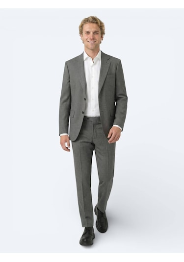 Kip Gri Çizgili Modern Fit Yün Takım Elbise 46