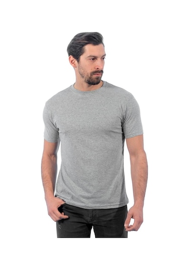 Sıfır Yaka Tişört, Gri -112E630- Bisiklet Yaka Tshirt, T-Shirt