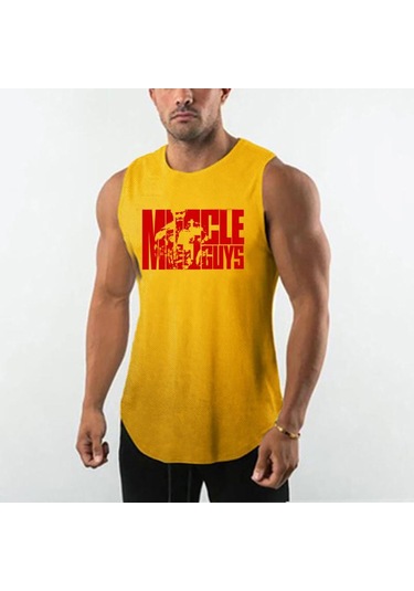 Siyah Muscleguys Spor Moda Tank Top Yaz Spor Salonu Vücut Geliştirme Kolsuz T-shirt Erkek Tranning Yelek Spor Örgü Muscleguys Baskılı Atlet
