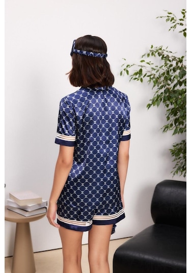 Pierre Cardin Laci Saten Biyeli Kadın Pijama Şort Takımı 1325 Lacivert