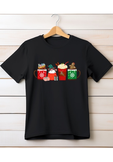 Aselinda Christmas Coffee Baskılı T-shirt Siyah