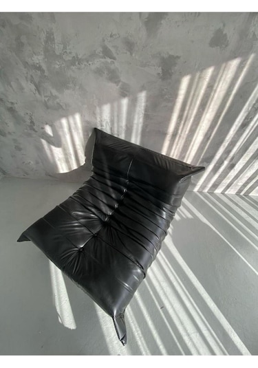 Edsy Puffer Relax Deri Siyah Berjer Siyah