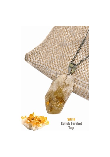 Sertifikalı Ham Işlenmemiş Sitrin Taşı Kolye Gümüş Aparatlı Çok Renkli