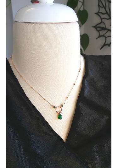 Yeşim Taşlı Özel Tasarım Gümüş Kolye 50Cm-Rose Gold