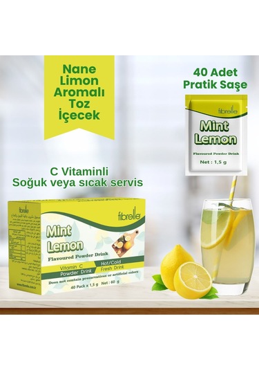 Fibrelle Nane Limon Aromalı Toz İçecek 1,5 G Saşe 40 Adet 60 G