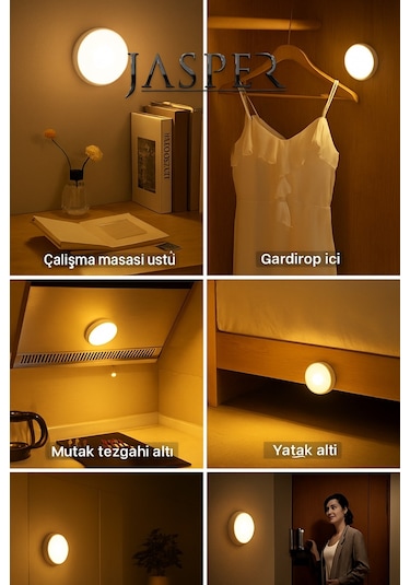 Jasper Jpr-010 Hareket Sensörlü Sarı Led Lamba Mıknatıslı & Şarjlı, Kablosuz Aydınlatma Beyaz