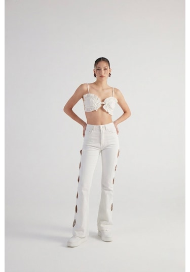Holly Lolly Cutout Jean Pantolon Beyaz