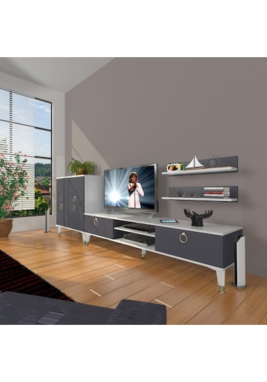 Decoraktiv Eko On Mdf Dvd Gold Tv Ünitesi Tv Sehpası Beyaz - Antrasit