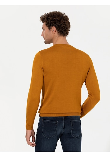 Cacharel Sarı Slim Fit Pamuk Karışımlı Bisiklet Yaka Triko Kazak