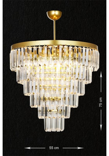 Linsa 55 Cm'lik Kristal Cam Taşlı Lüks Avize - Sarı Yaldız Sarı Yaldız