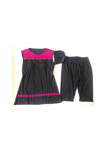 Kadın Japone Kol Battal Boy Üstü Pedli Tesettür Mayo Siyah